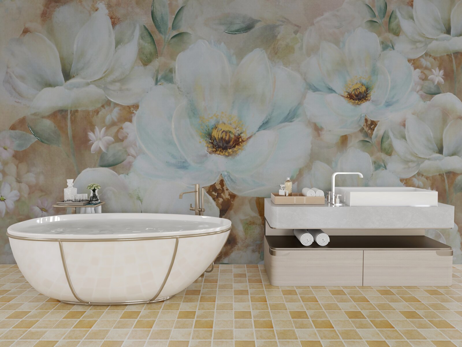 Fototapeta akvarelom snehobiele orchidey