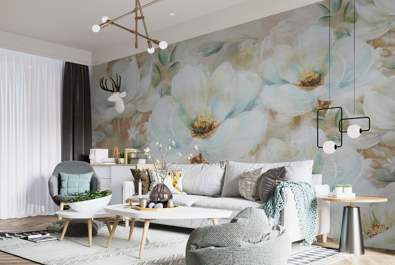 Fototapeta akvarelom snehobiele orchidey