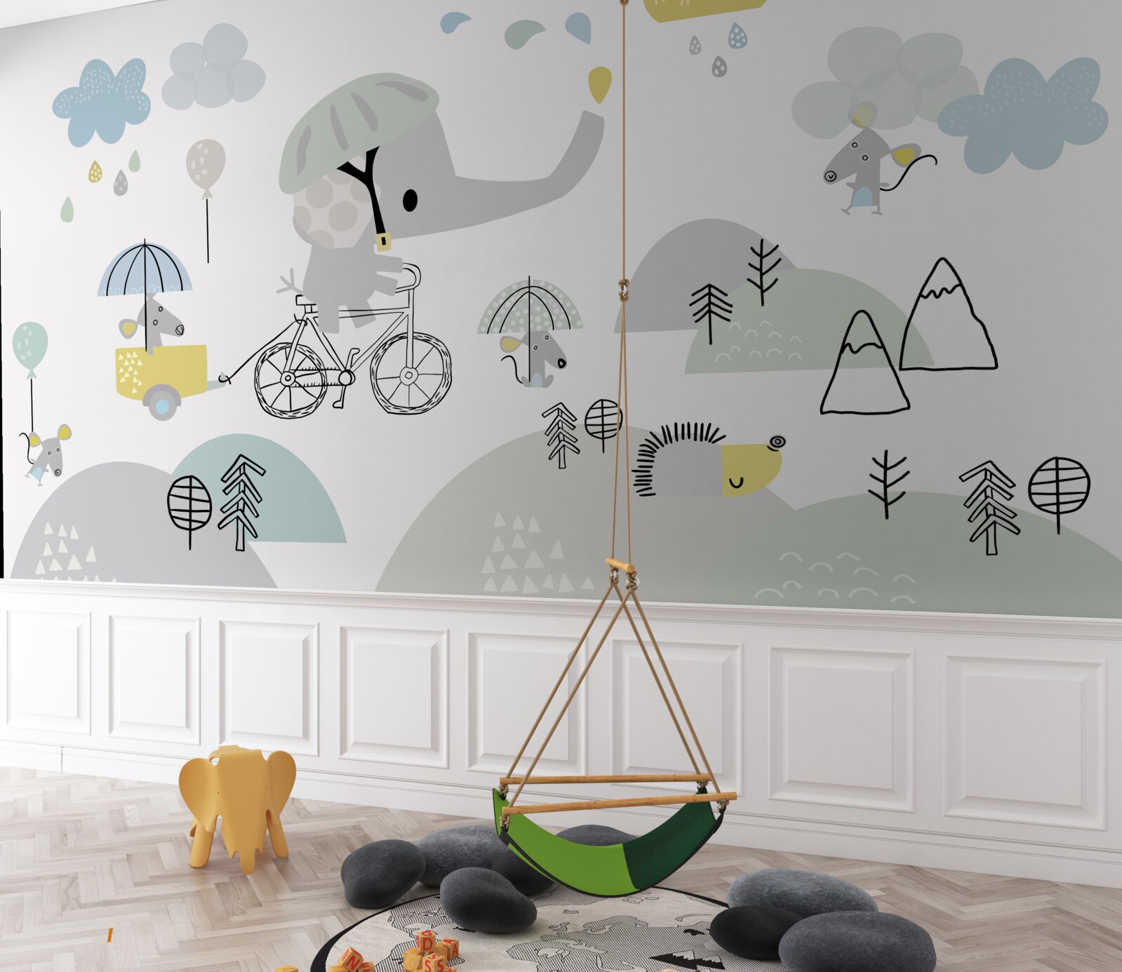 Fototapeta malý slon cestuje po svahoch hôr