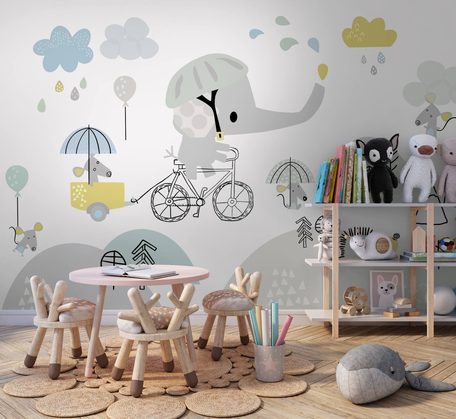 Fototapeta malý slon cestuje po svahoch hôr