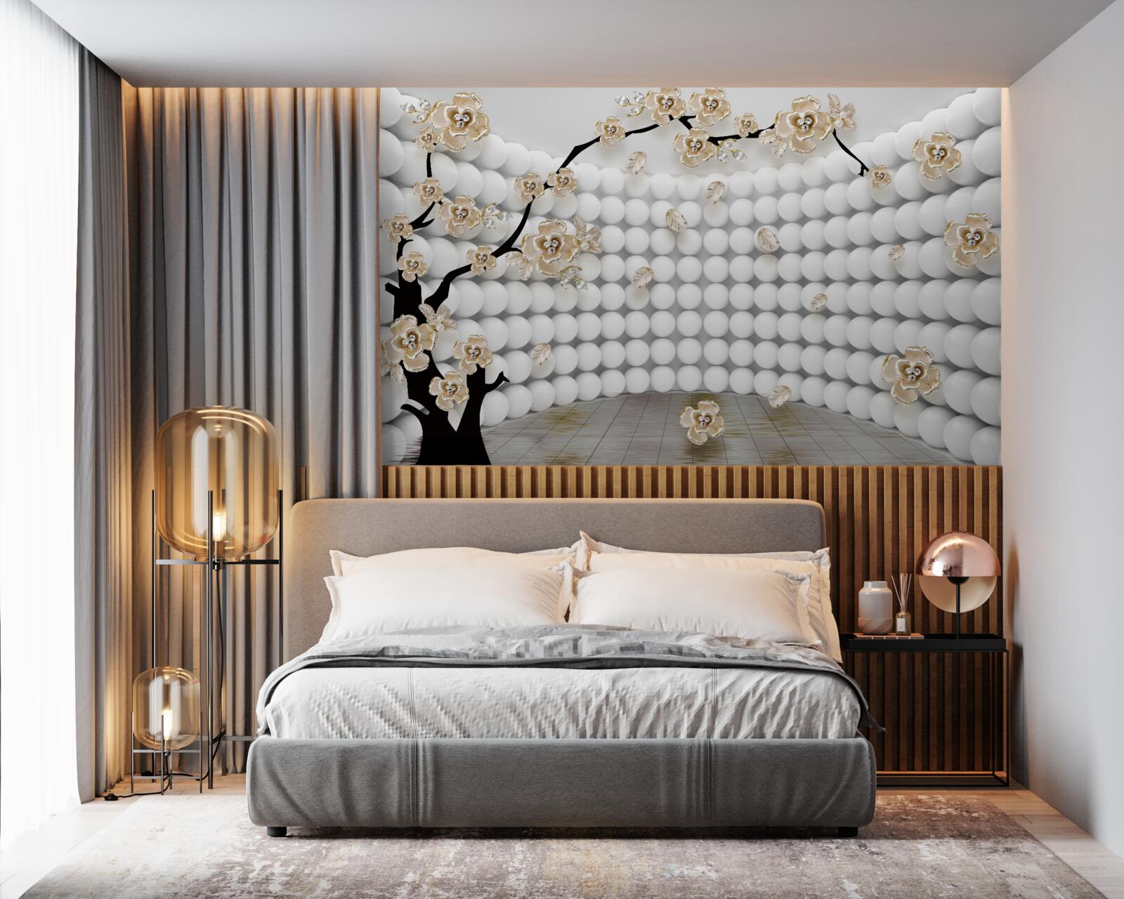 Fototapeta miestnosť s trojrozmernými loptičkami a stromom