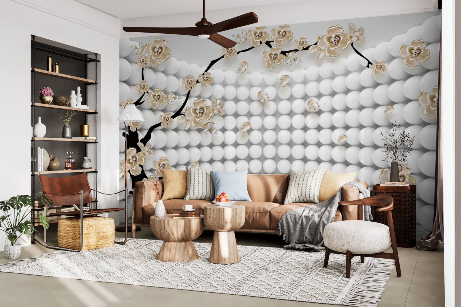 Fototapeta miestnosť s trojrozmernými loptičkami a stromom