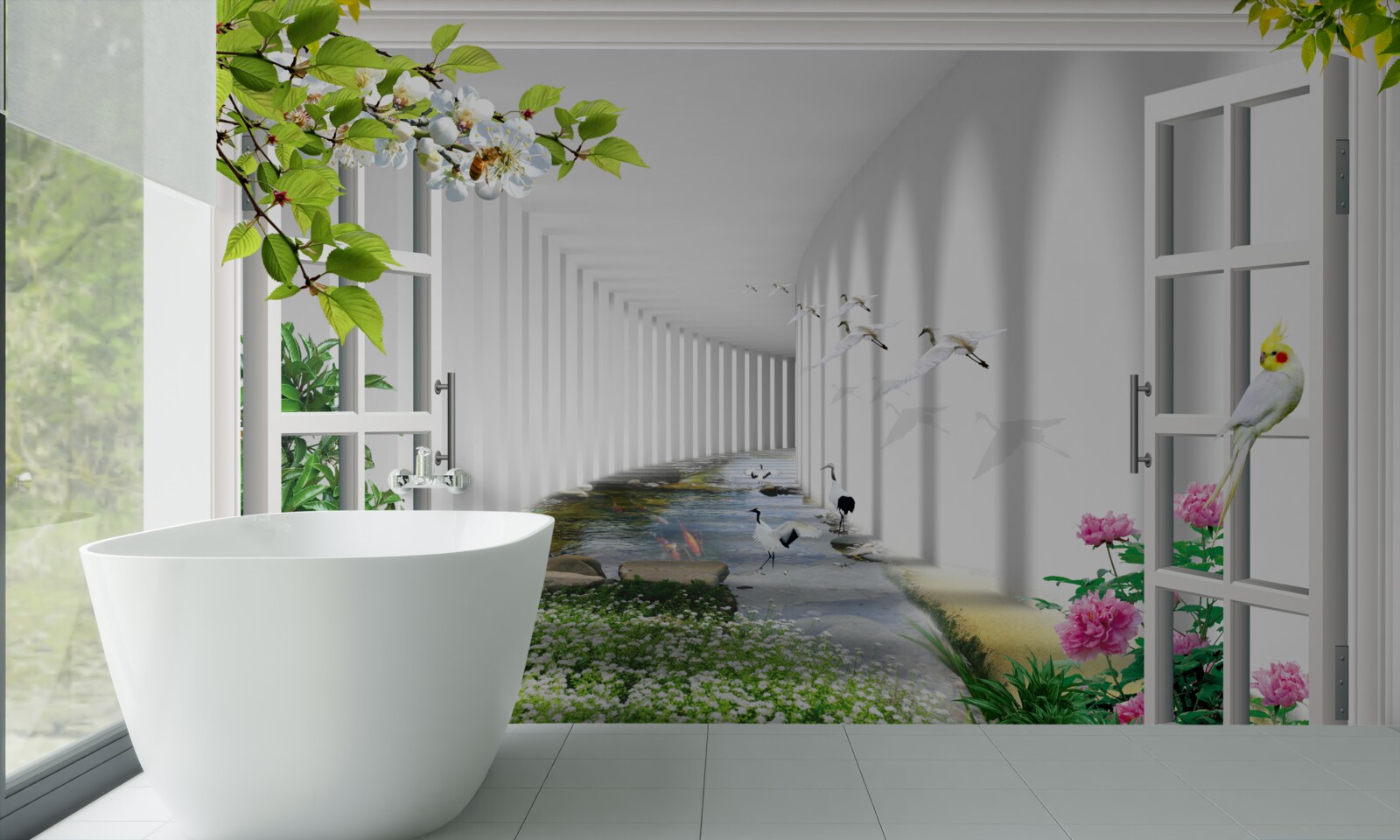 Fototapeta pohľad z okna na zelený tunel