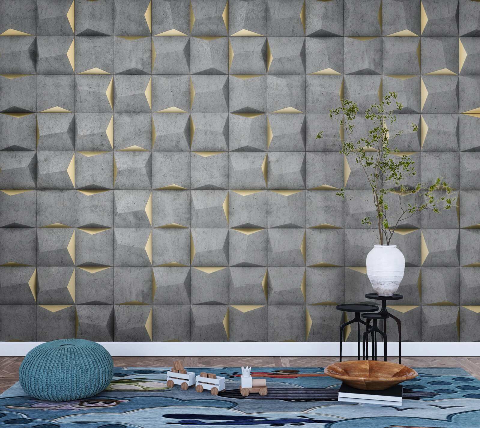 Fototapeta 3D obdĺžniky so zlatými prvkami