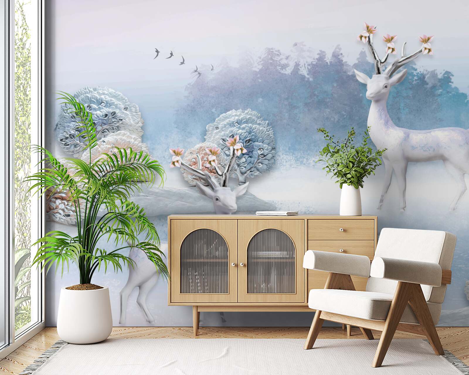 Fototapeta jeleň v zimnom lese