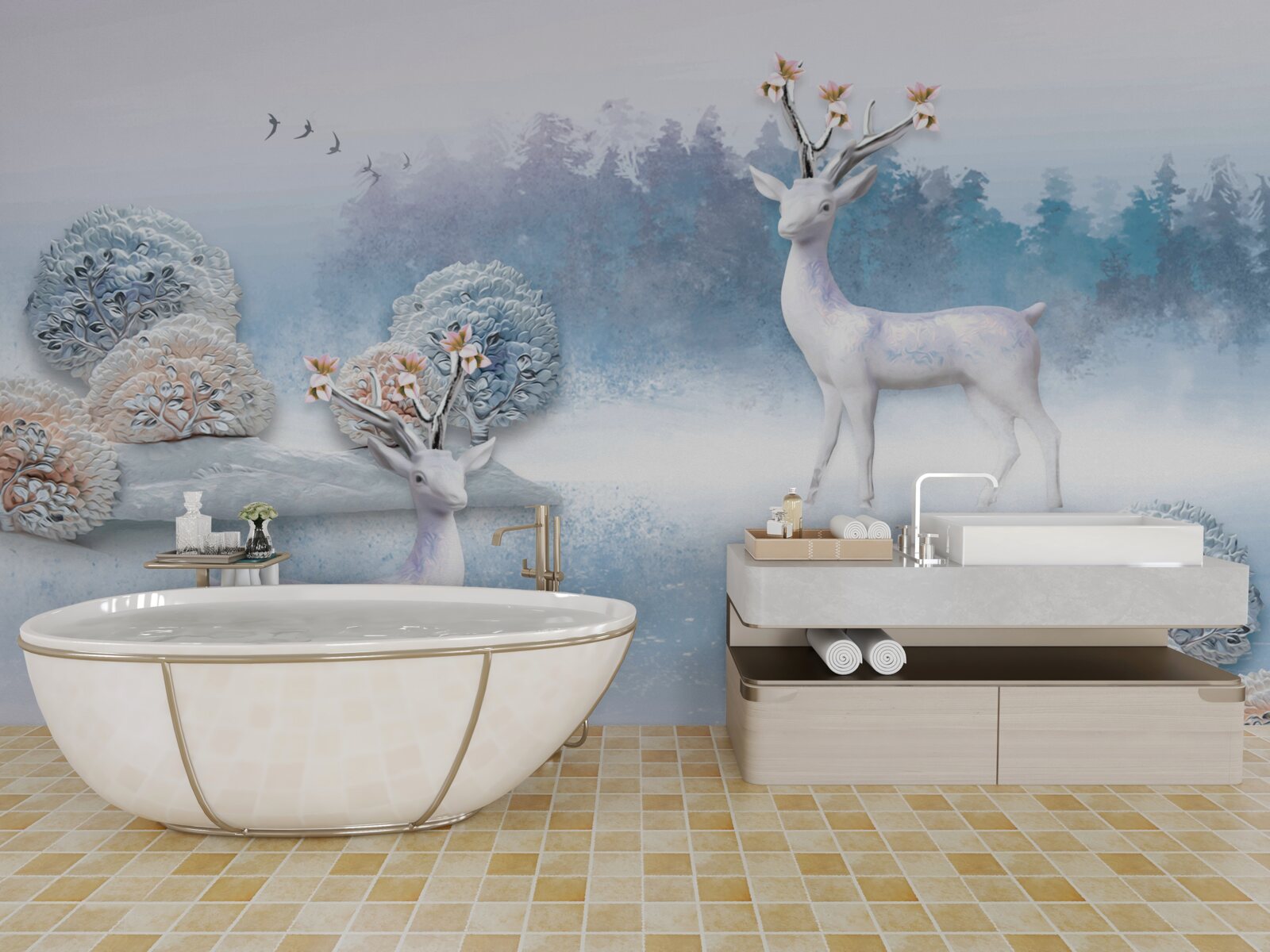 Fototapeta jeleň v zimnom lese