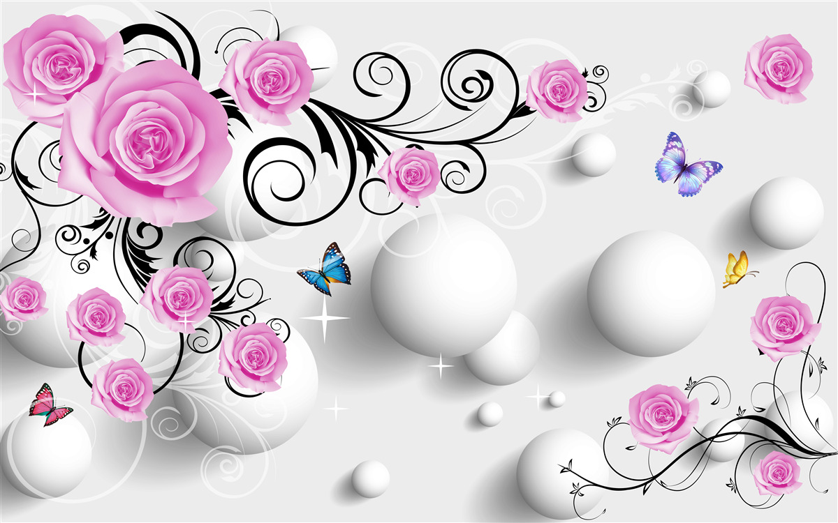 Fototapeta farebné ruže na 3D pozadí z guľôčok