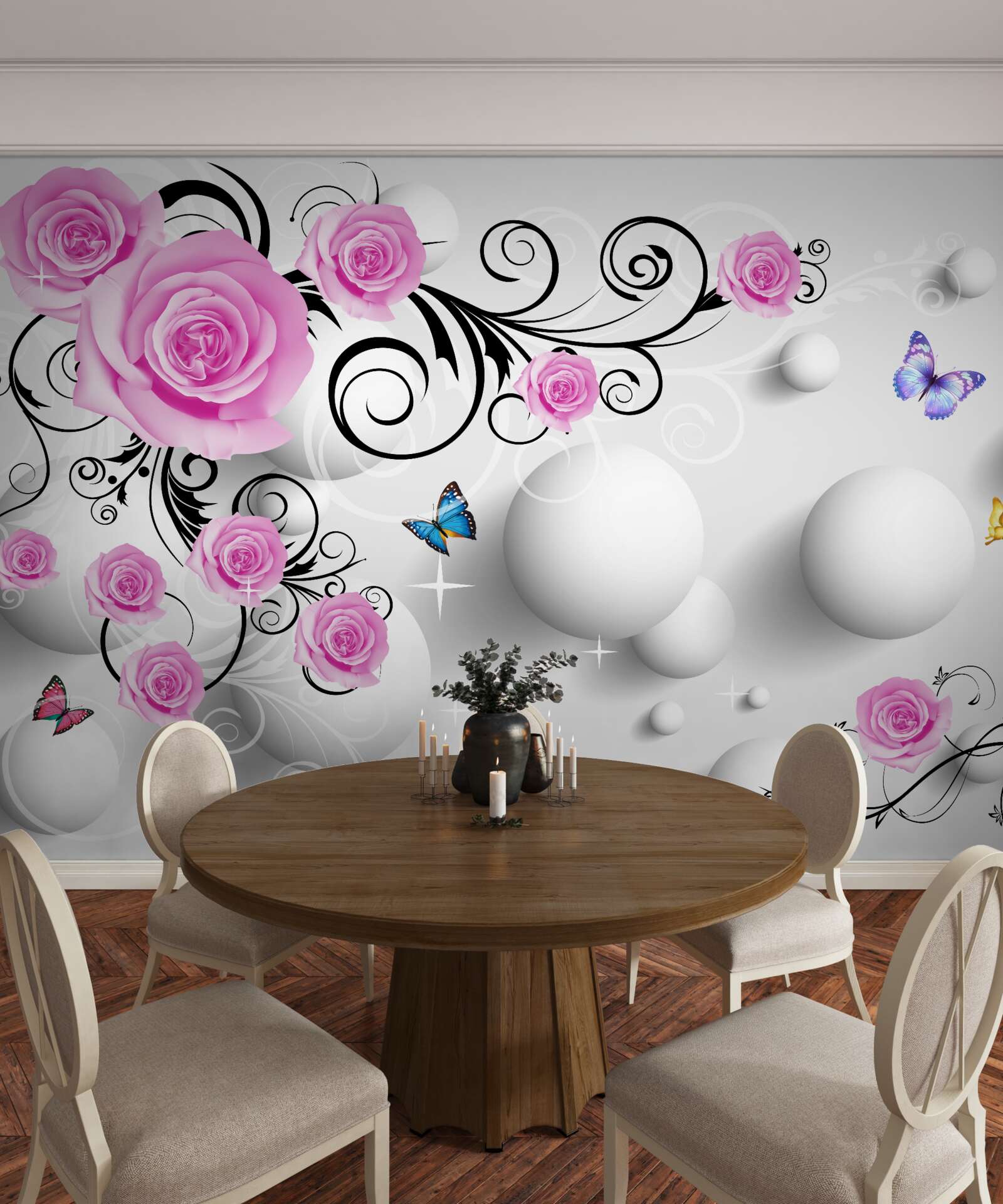 Fototapeta farebné ruže na 3D pozadí z guľôčok