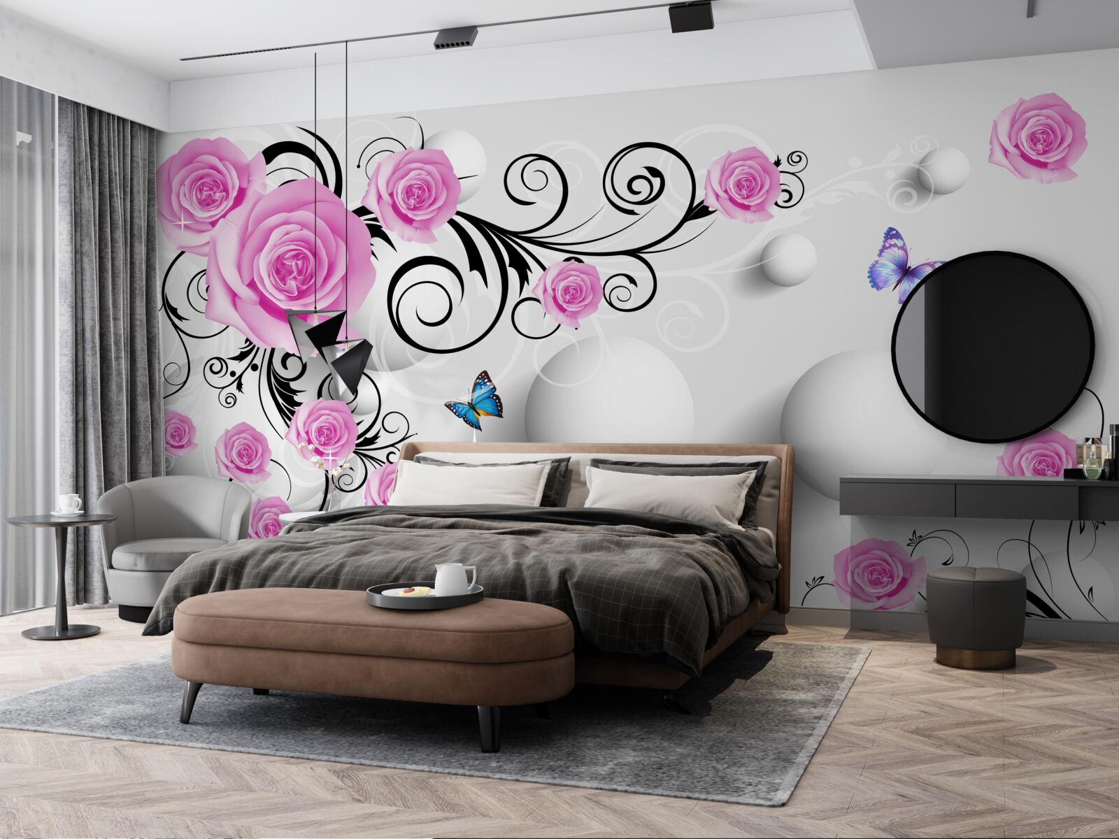 Fototapeta farebné ruže na 3D pozadí z guľôčok