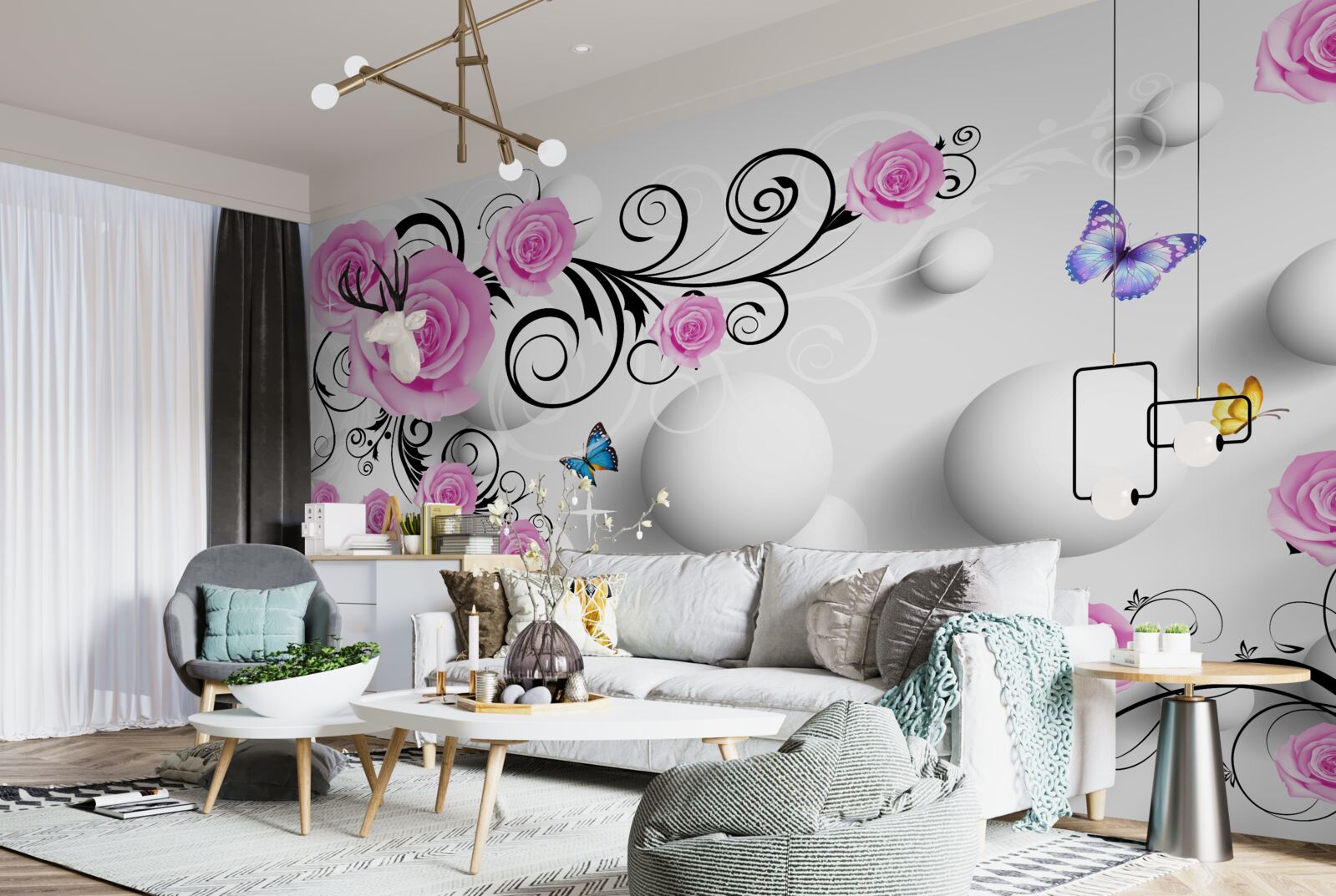 Fototapeta farebné ruže na 3D pozadí z guľôčok