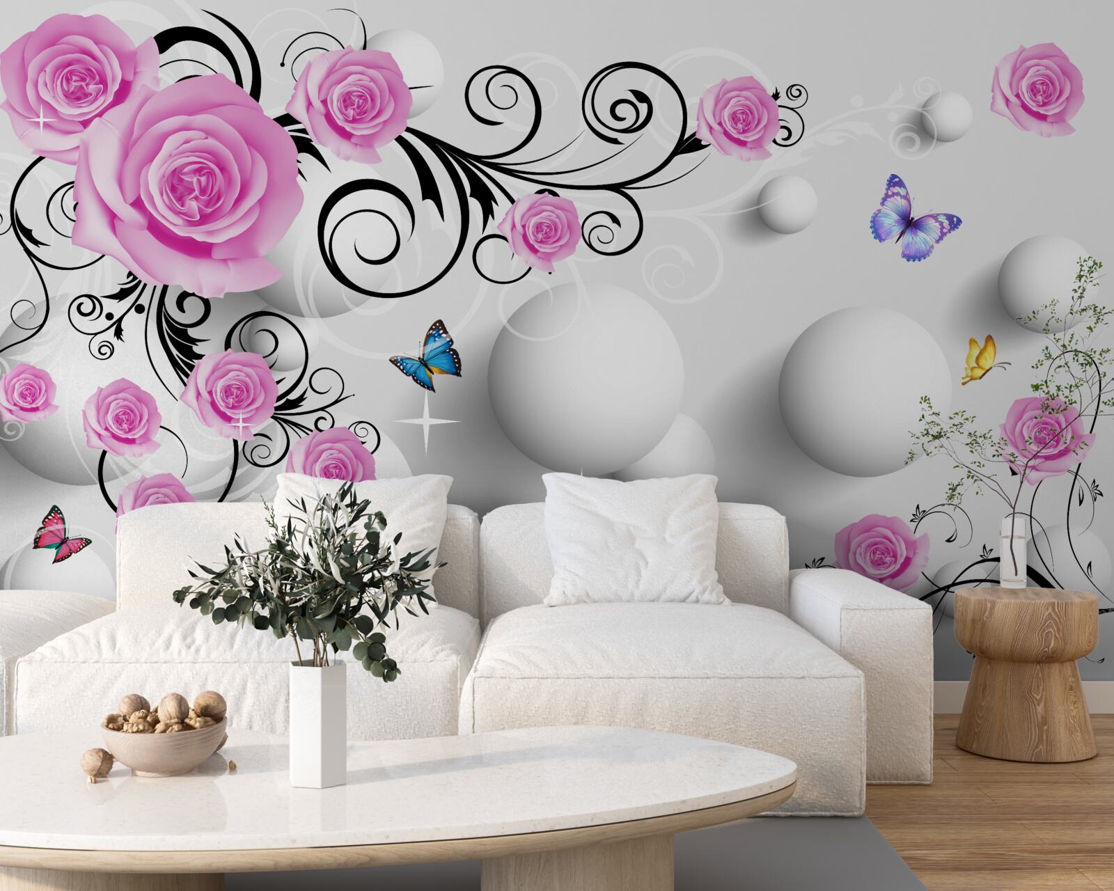 Fototapeta farebné ruže na 3D pozadí z guľôčok