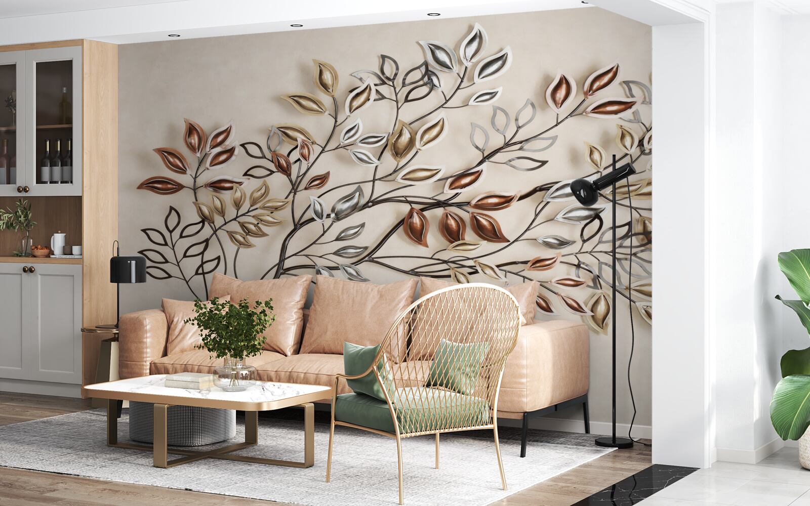 Fototapeta kovové listy na konári