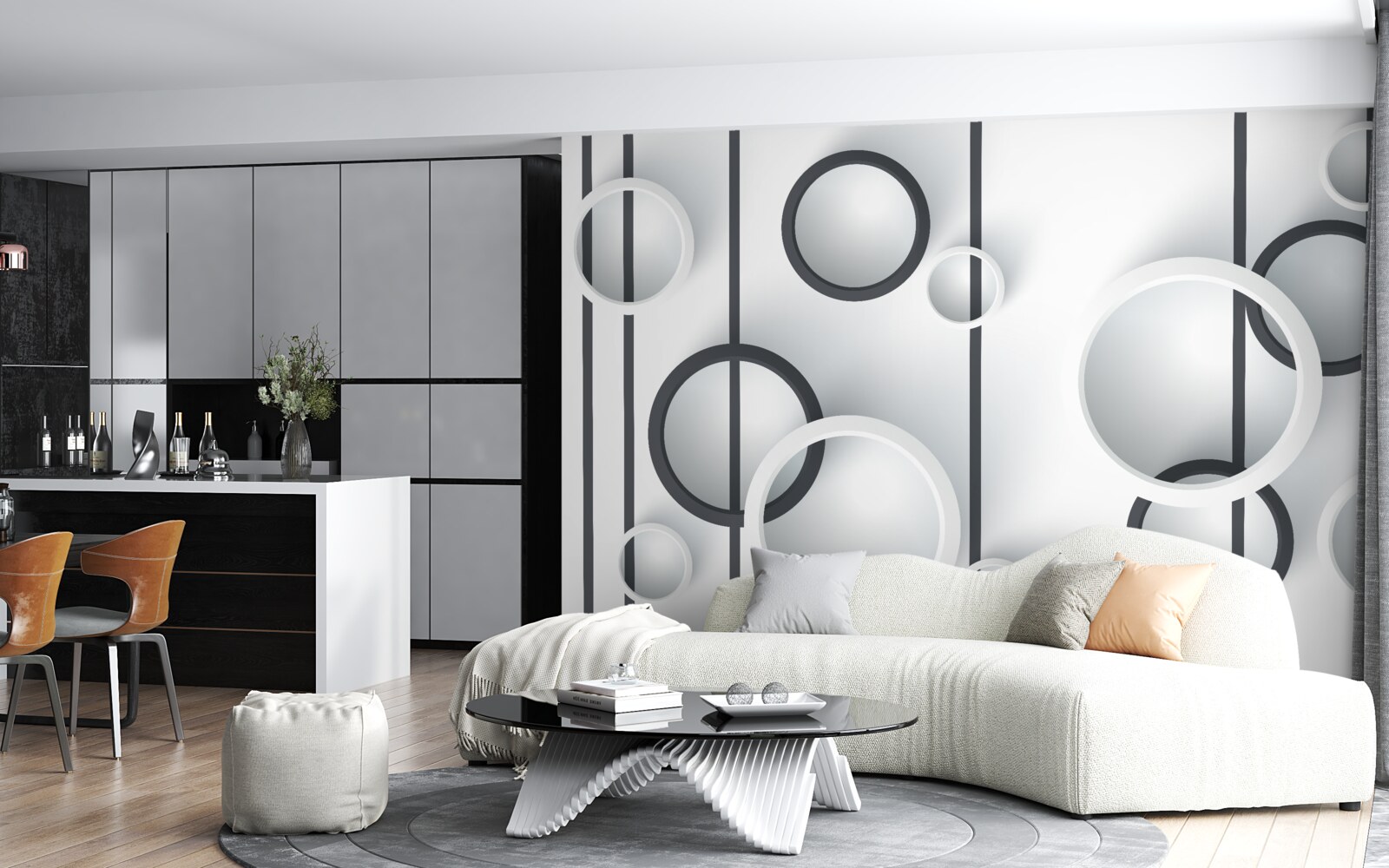 Fototapeta kruhy a čiary v abstrakcii