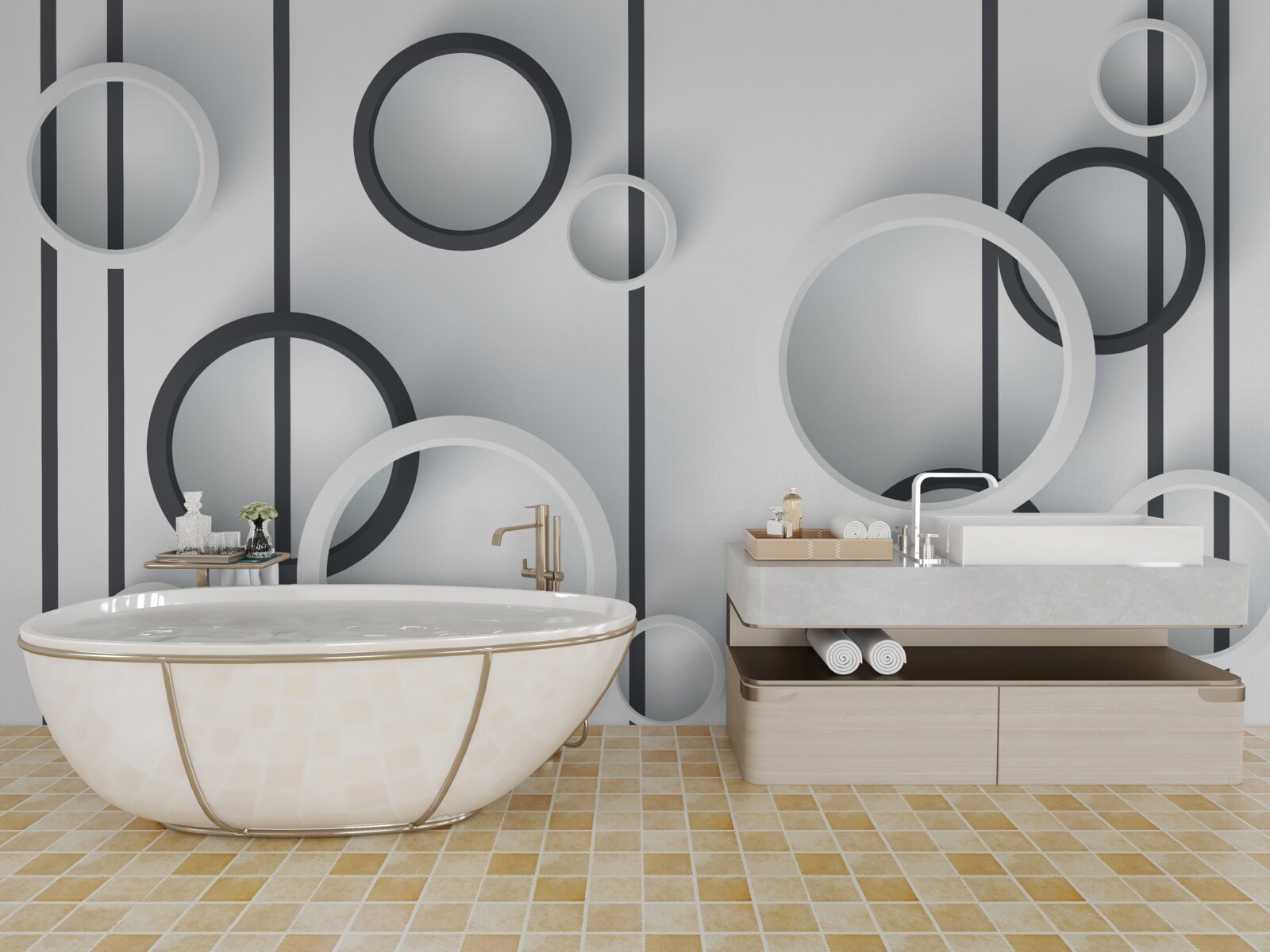 Fototapeta kruhy a čiary v abstrakcii