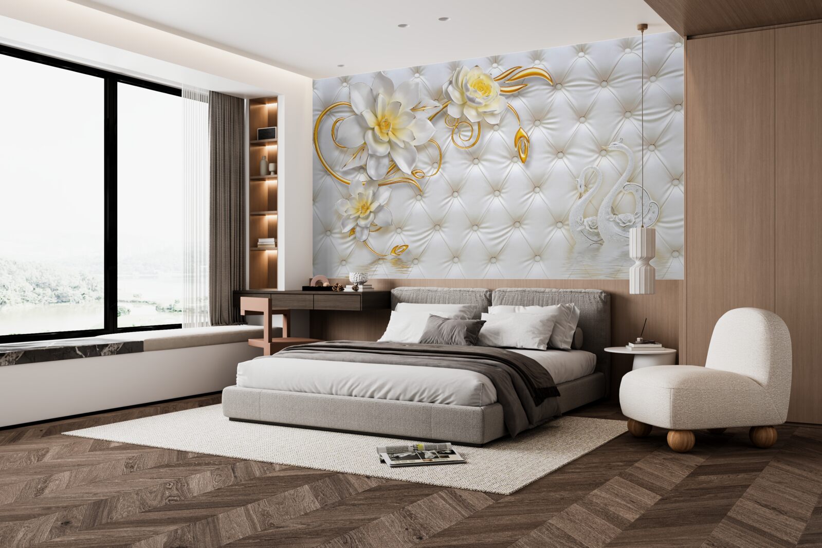 Fototapeta textúra bielej látky a kvety