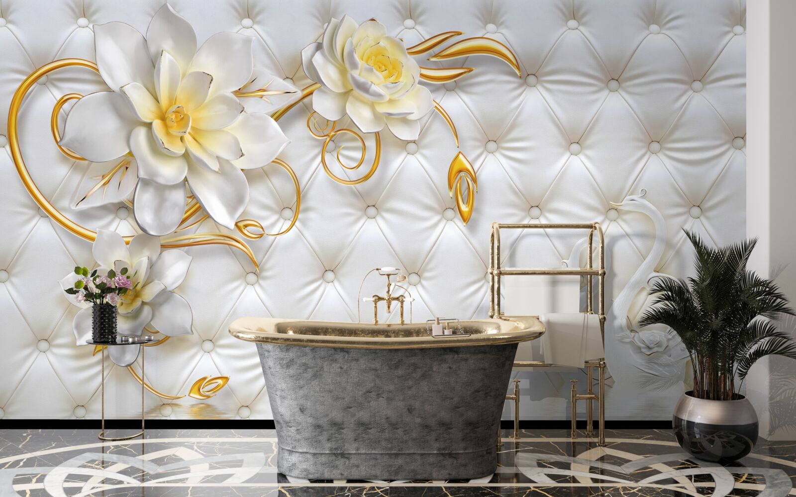 Fototapeta textúra bielej látky a kvety