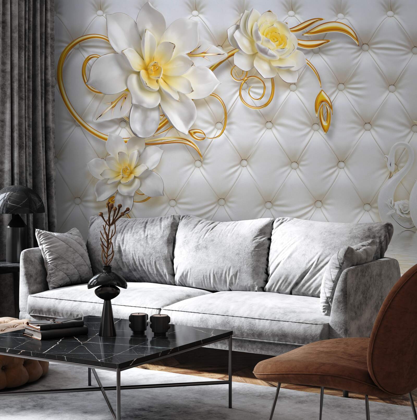 Fototapeta textúra bielej látky a kvety