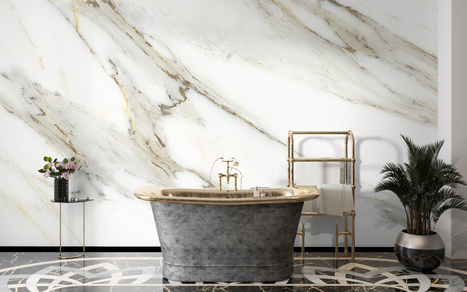 Fototapeta zlato a striebro s mramorom