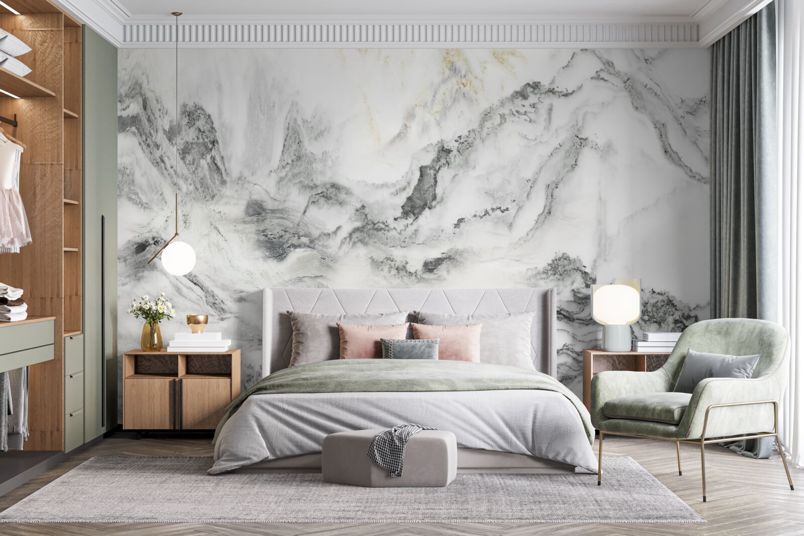 Fototapeta mramorová textúra s výhľadom na hory