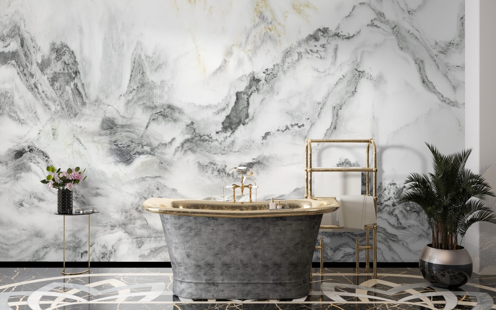 Fototapeta mramorová textúra s výhľadom na hory