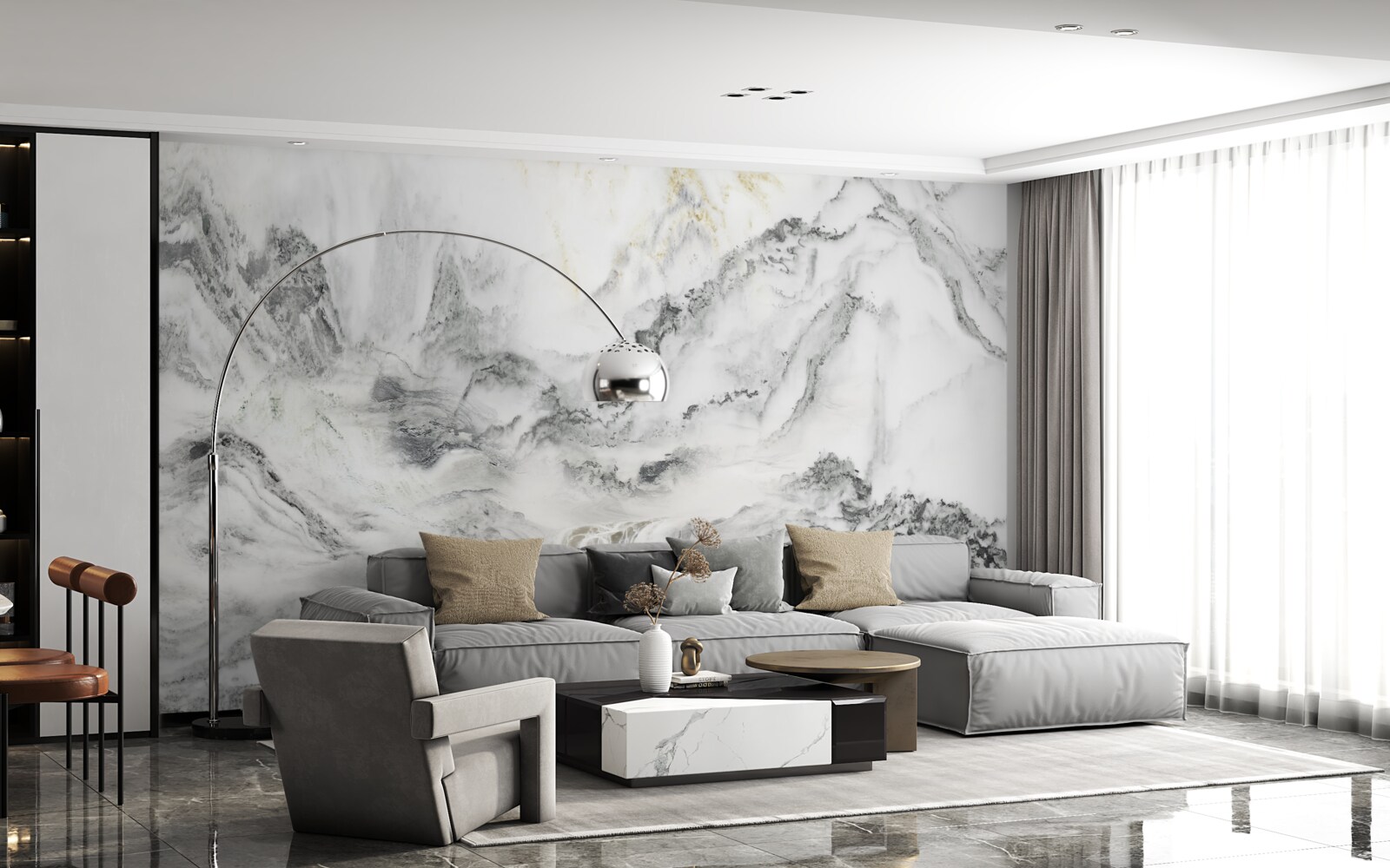 Fototapeta mramorová textúra s výhľadom na hory