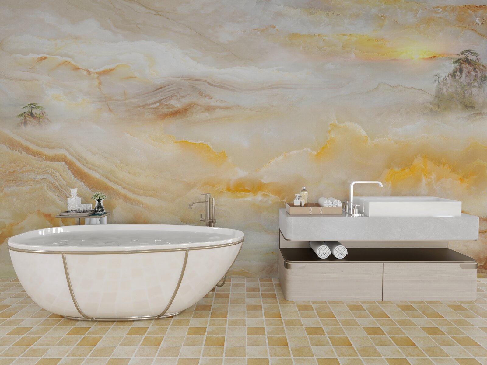 Fototapeta ráno na horách, zahalené v hmle