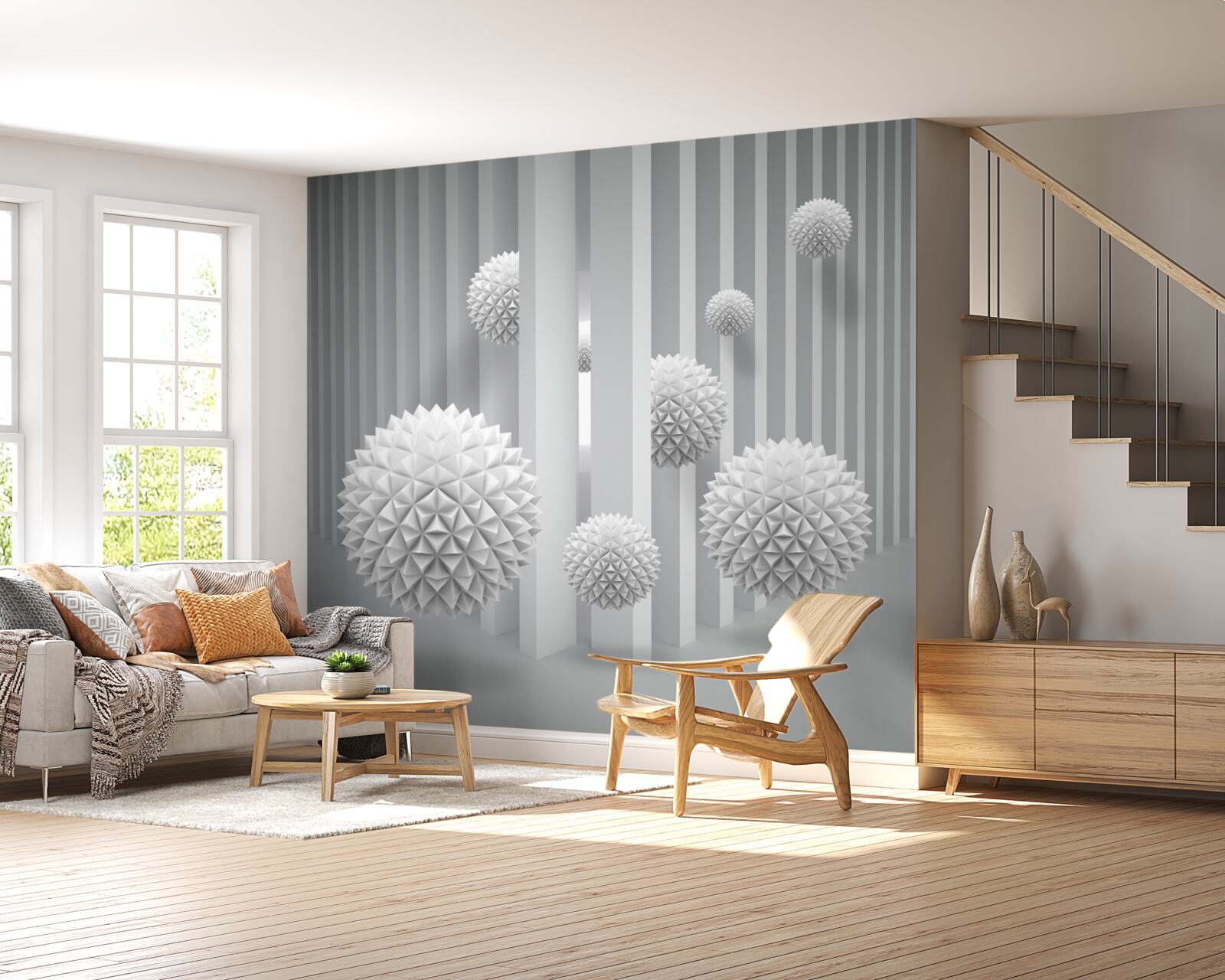 Fototapeta gule lietajúce nad geometrickými tvarmi