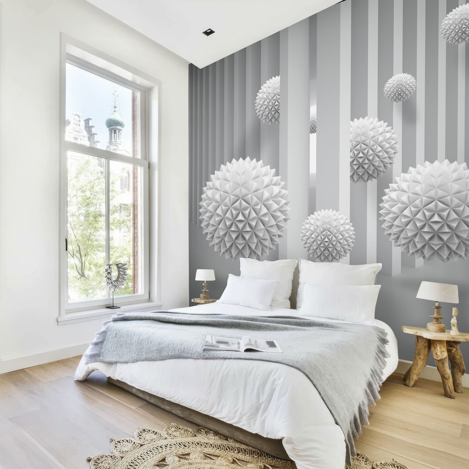 Fototapeta gule lietajúce nad geometrickými tvarmi