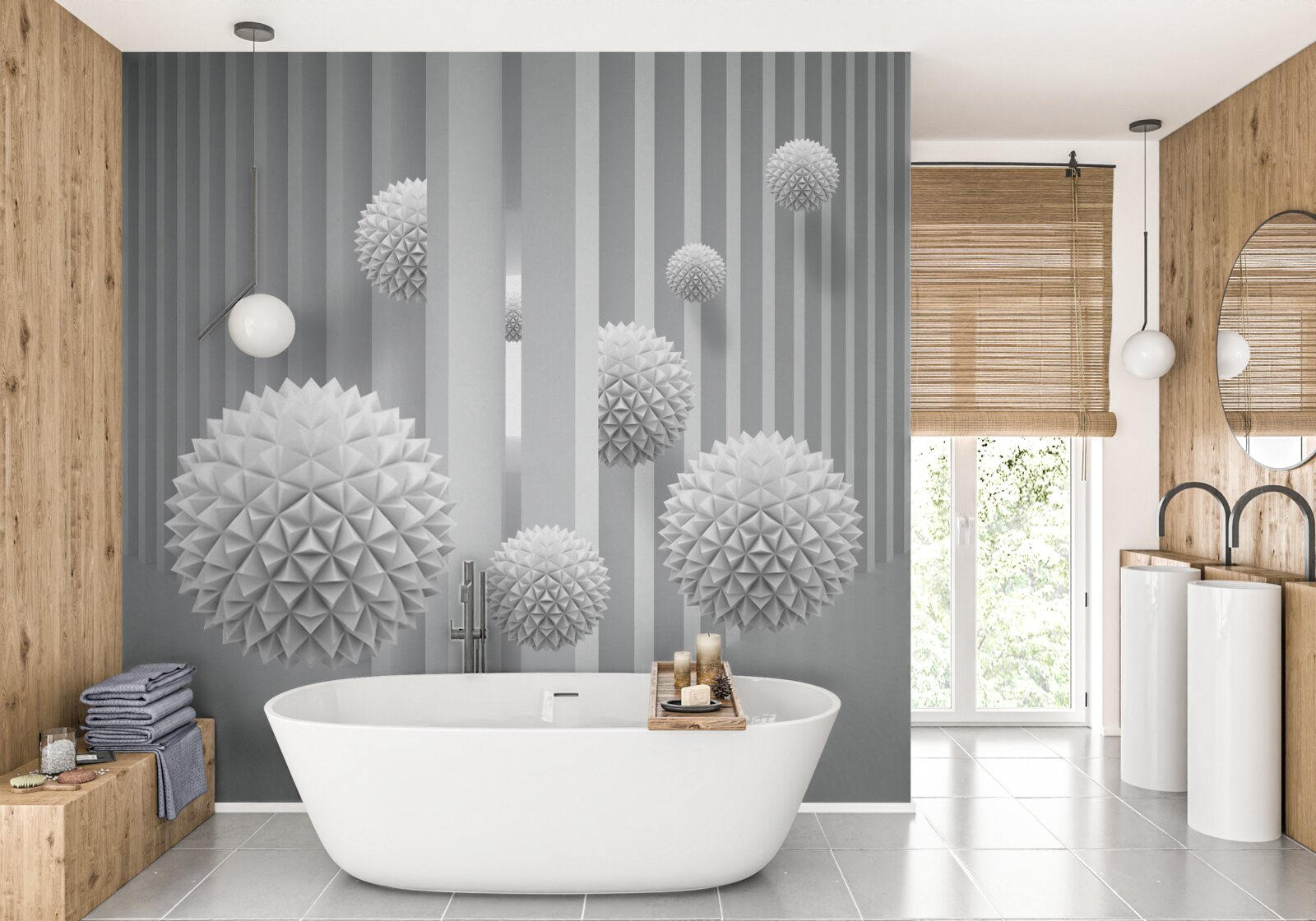 Fototapeta gule lietajúce nad geometrickými tvarmi