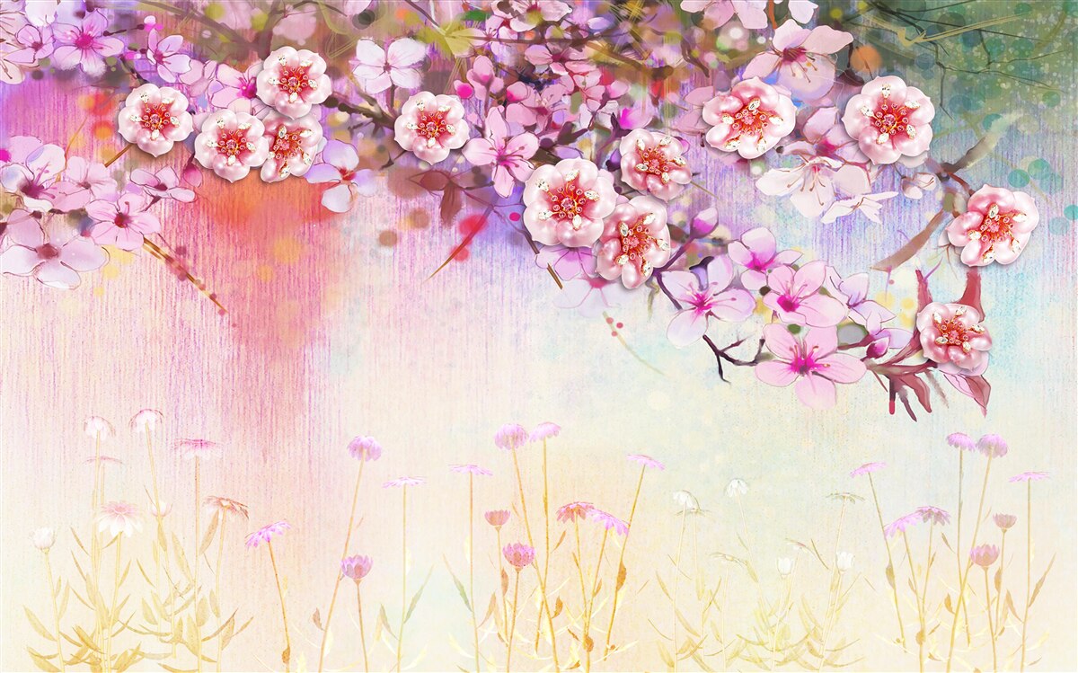 Fototapeta nad poľom sa tiahne veľkolepá kvetinová vetva