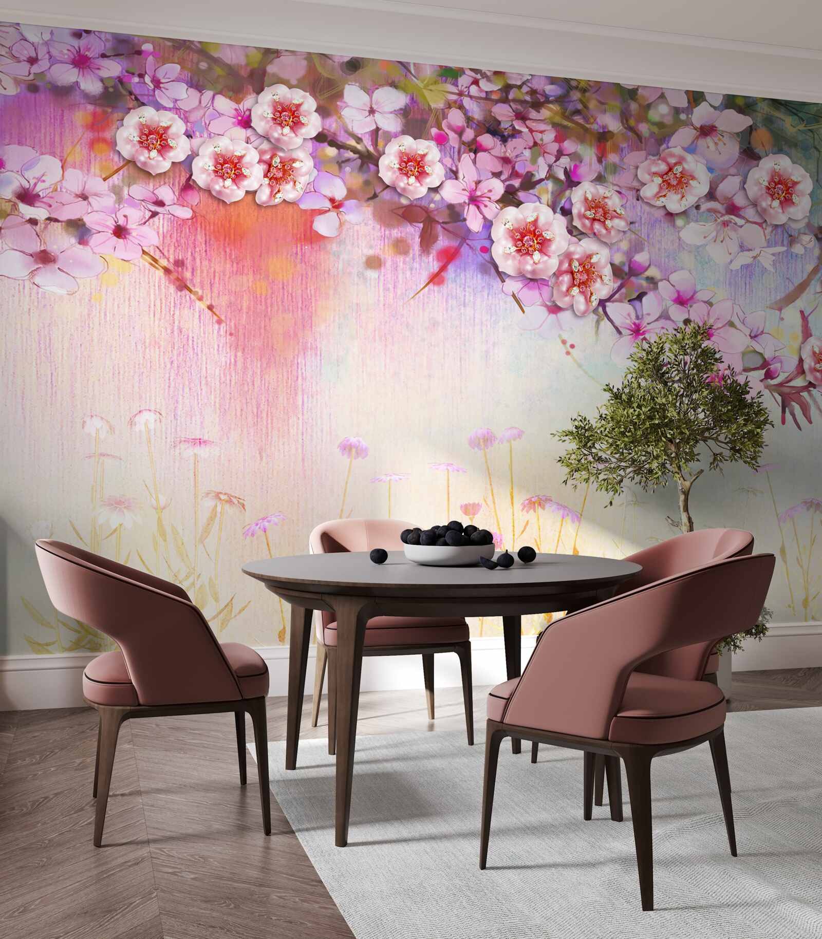 Fototapeta nad poľom sa tiahne veľkolepá kvetinová vetva