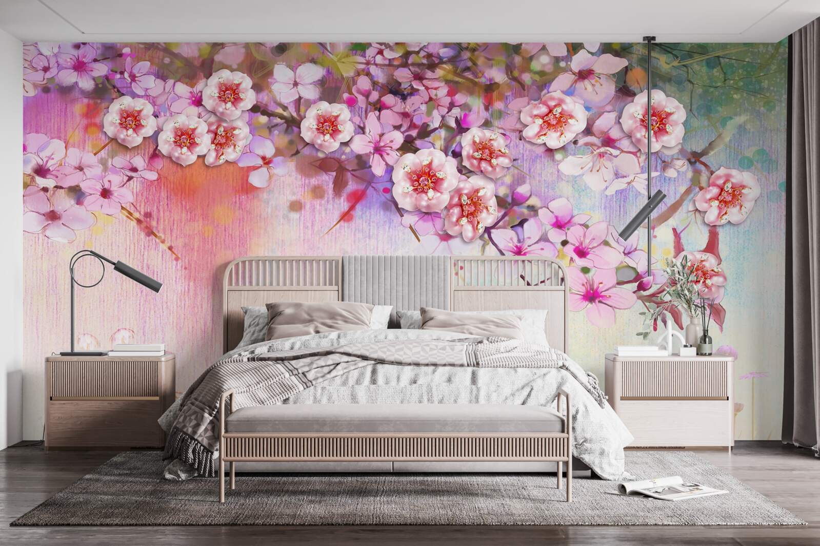 Fototapeta nad poľom sa tiahne veľkolepá kvetinová vetva