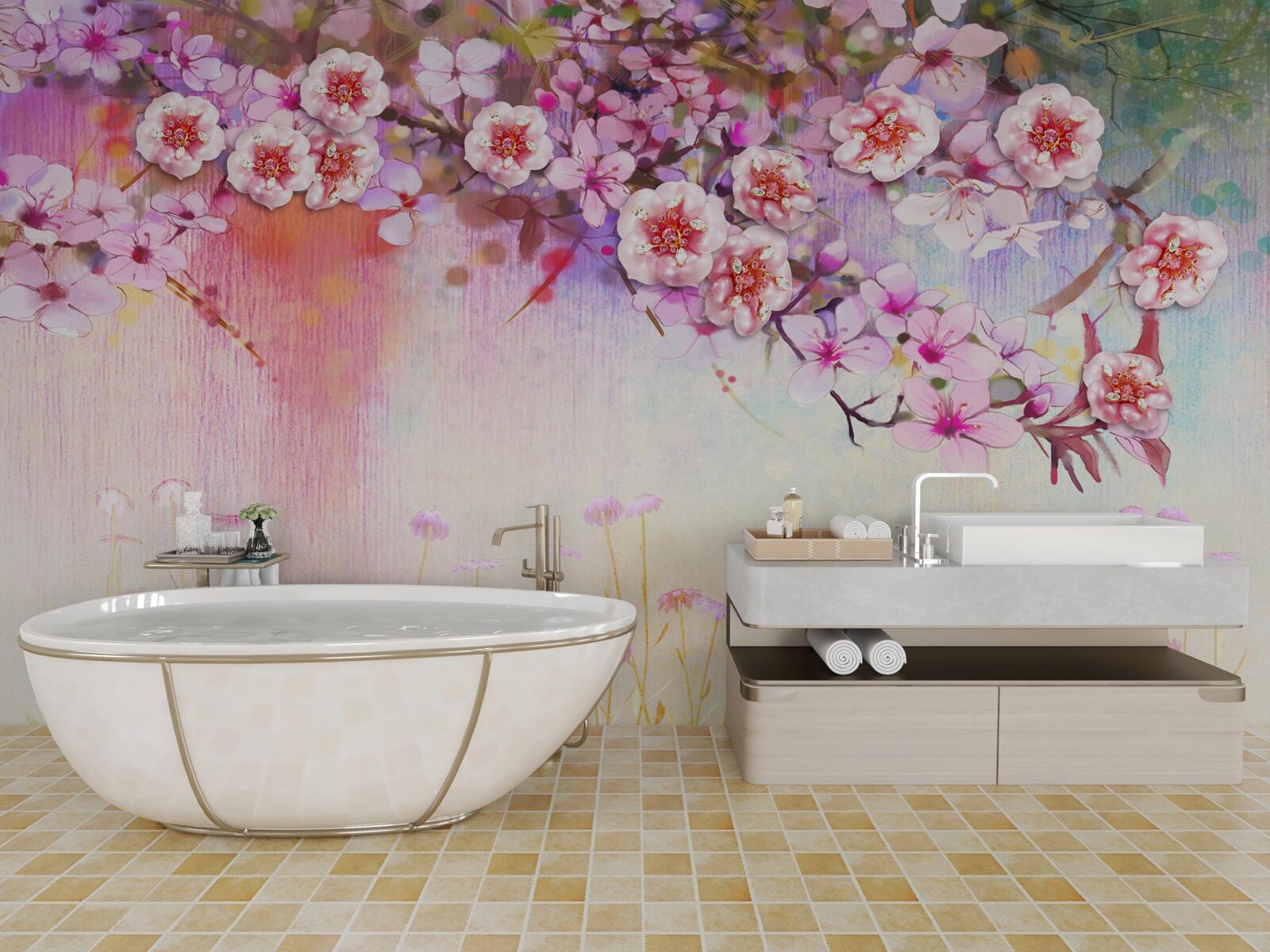 Fototapeta nad poľom sa tiahne veľkolepá kvetinová vetva