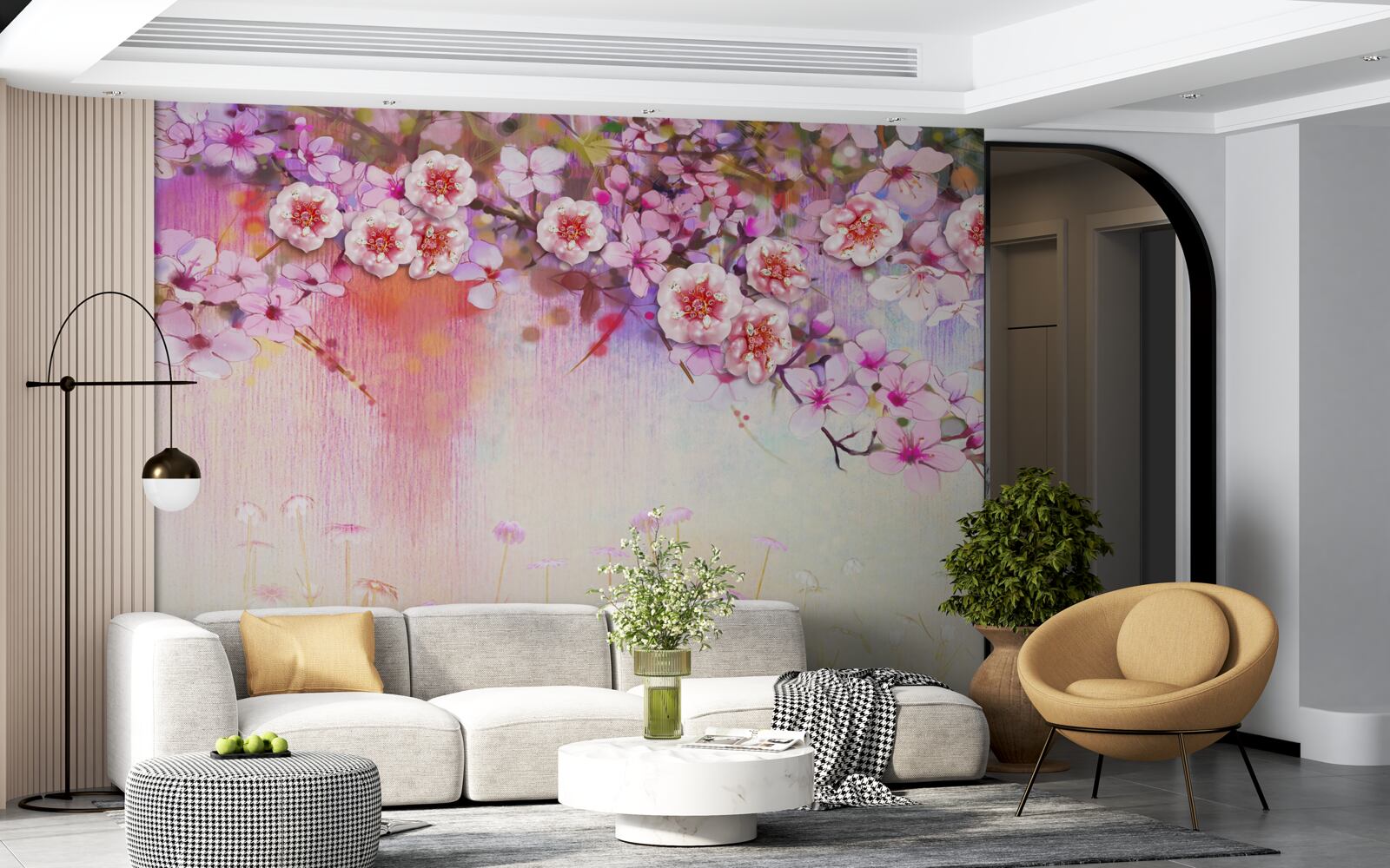 Fototapeta nad poľom sa tiahne veľkolepá kvetinová vetva