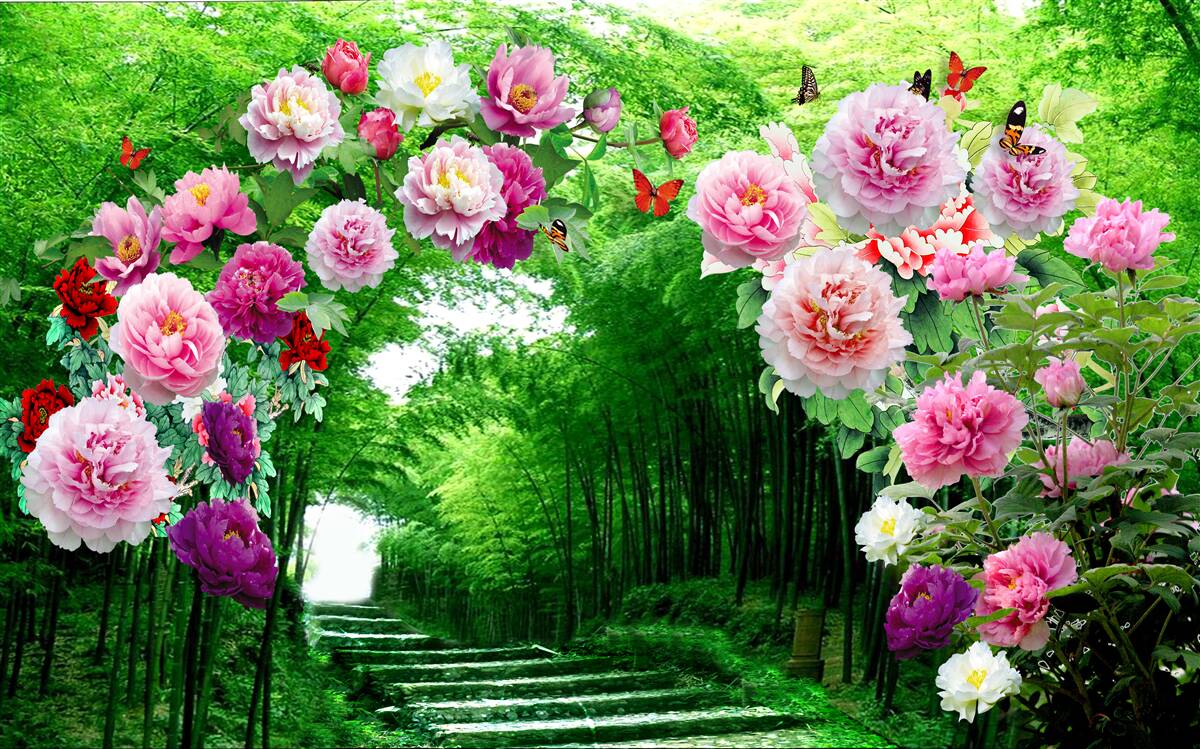 Fototapeta kvety a líšky zo zeleného bambusu