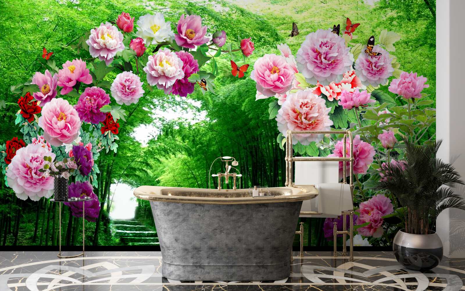 Fototapeta kvety a líšky zo zeleného bambusu