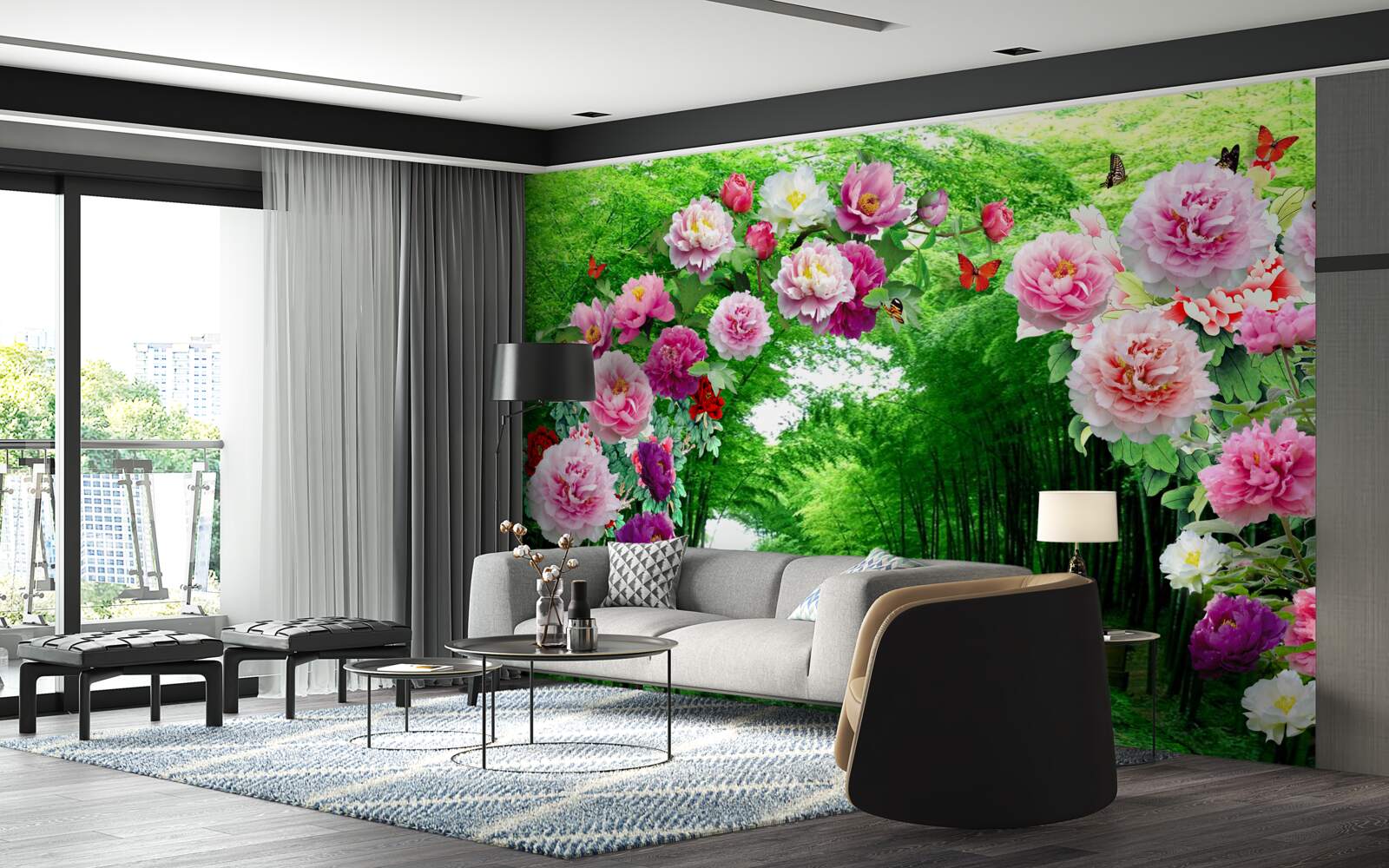 Fototapeta kvety a líšky zo zeleného bambusu