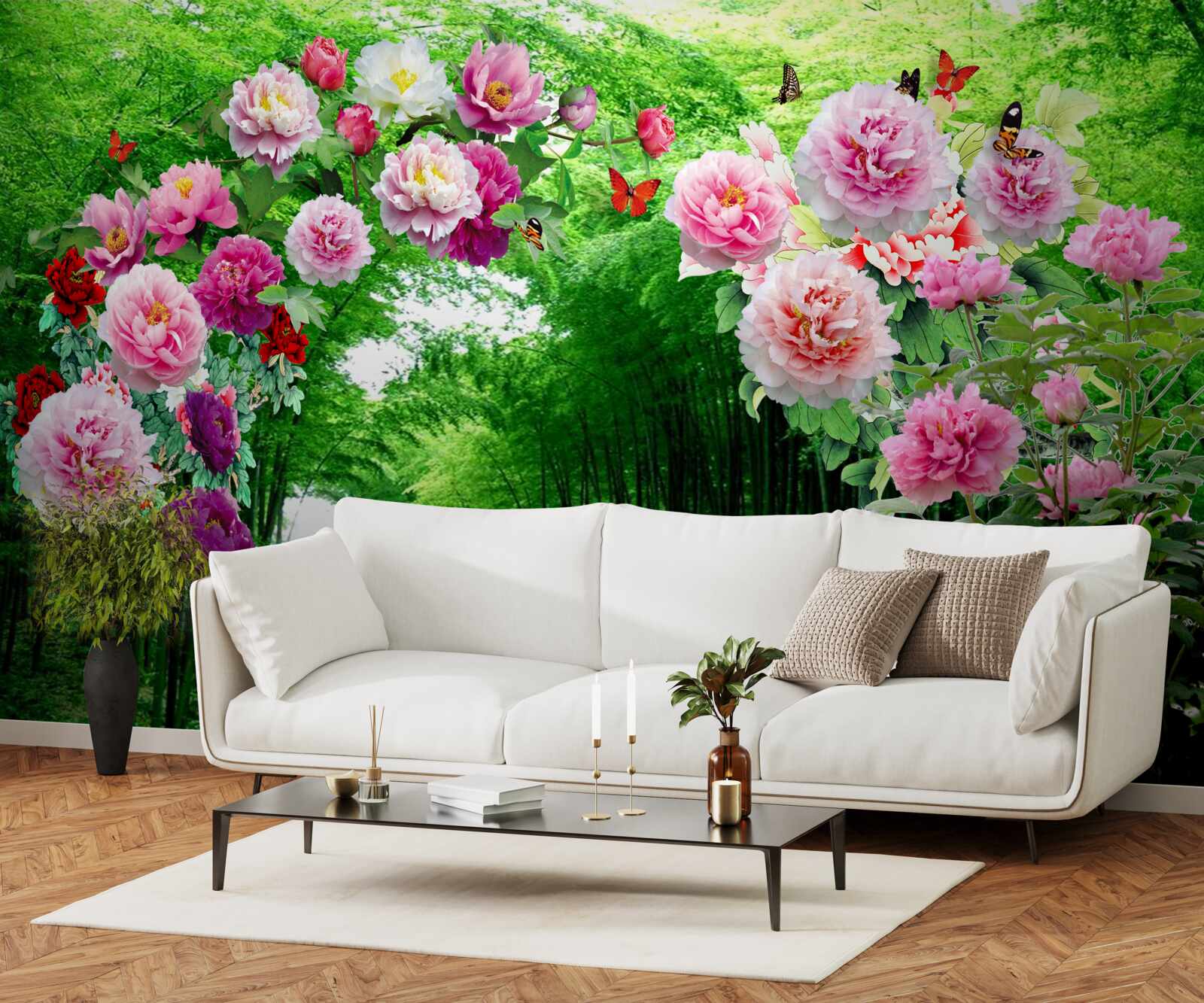 Fototapeta kvety a líšky zo zeleného bambusu