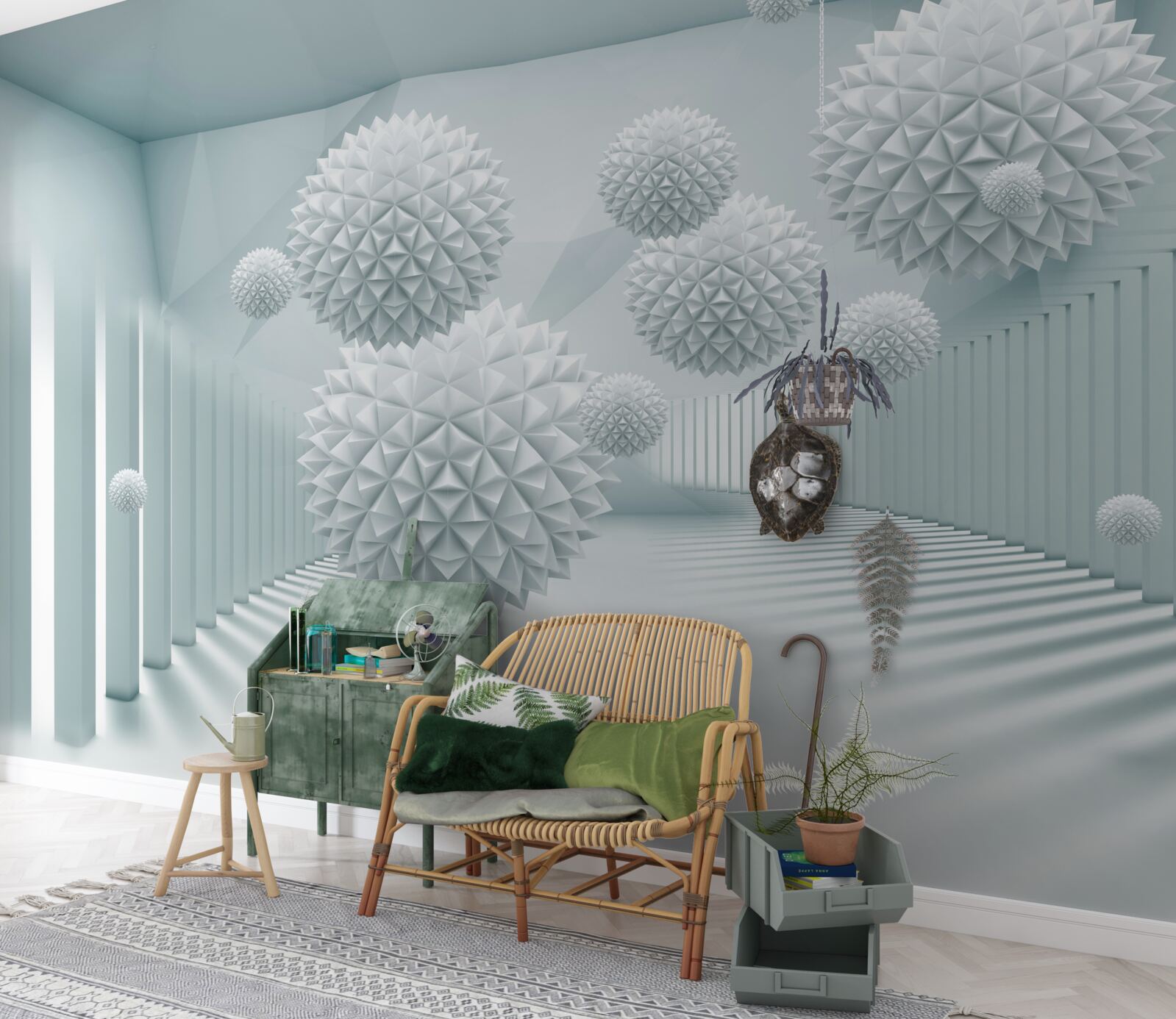 Fototapeta trojrozmerné gule s plávajúcimi ostrými hranami