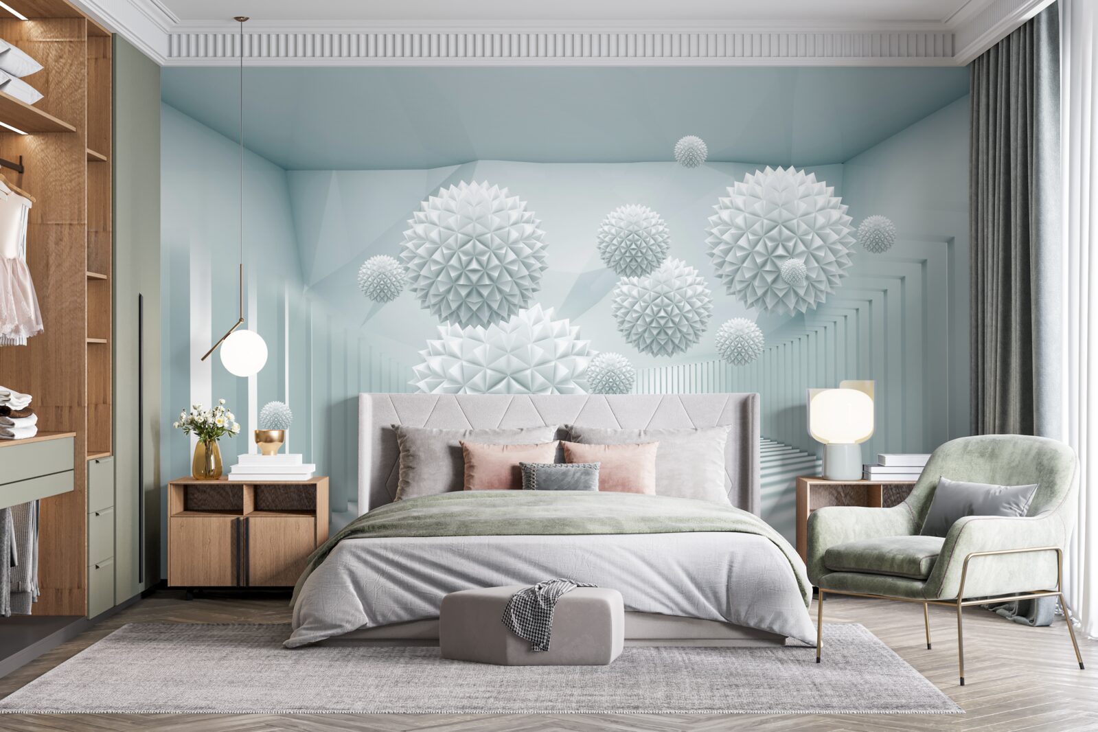 Fototapeta trojrozmerné gule s plávajúcimi ostrými hranami