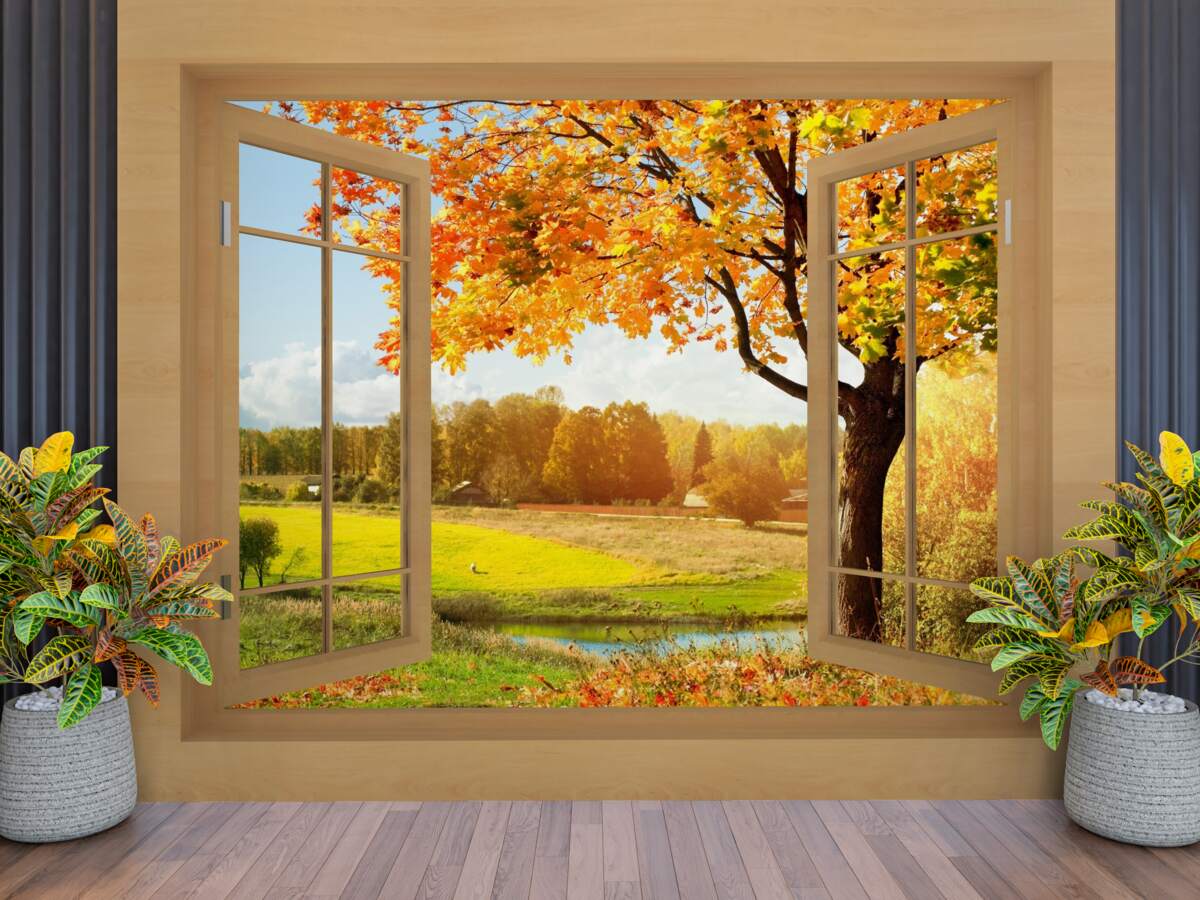 Fototapeta jesenný pohľad z okna