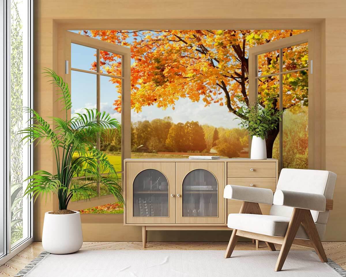 Fototapeta jesenný pohľad z okna