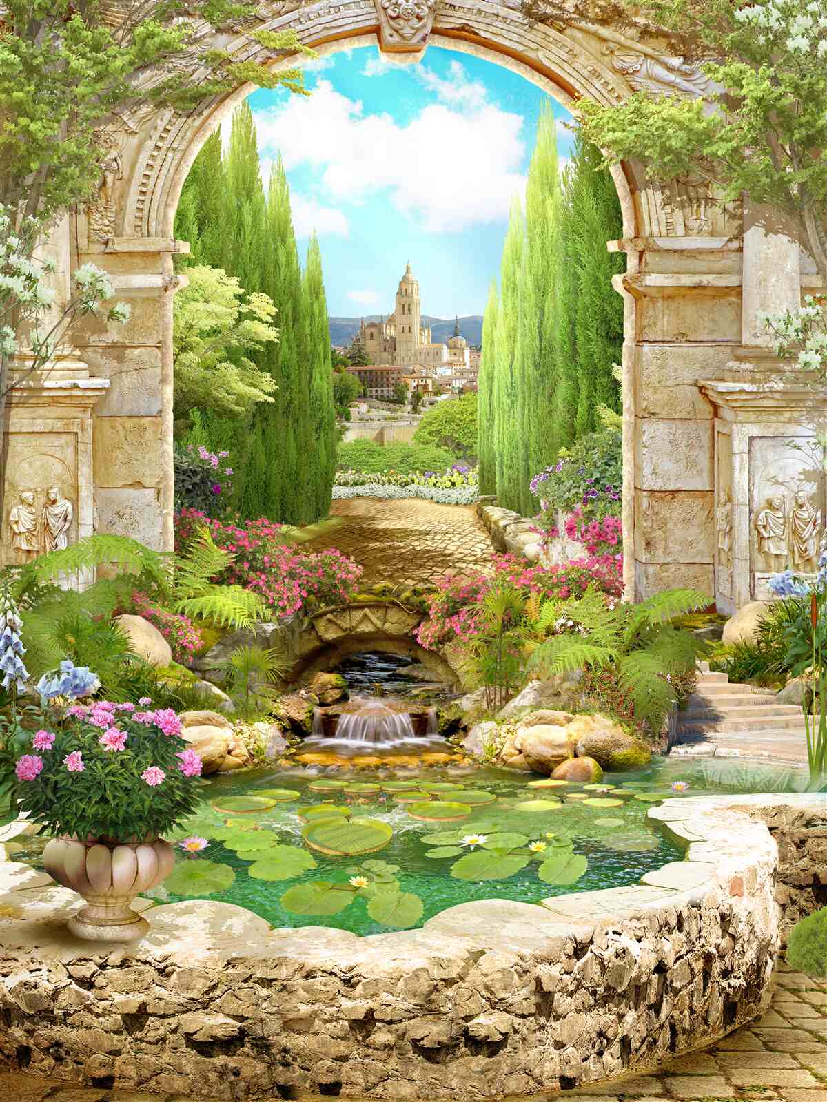 Fototapeta starý kamenný oblúk obklopený zeleňou