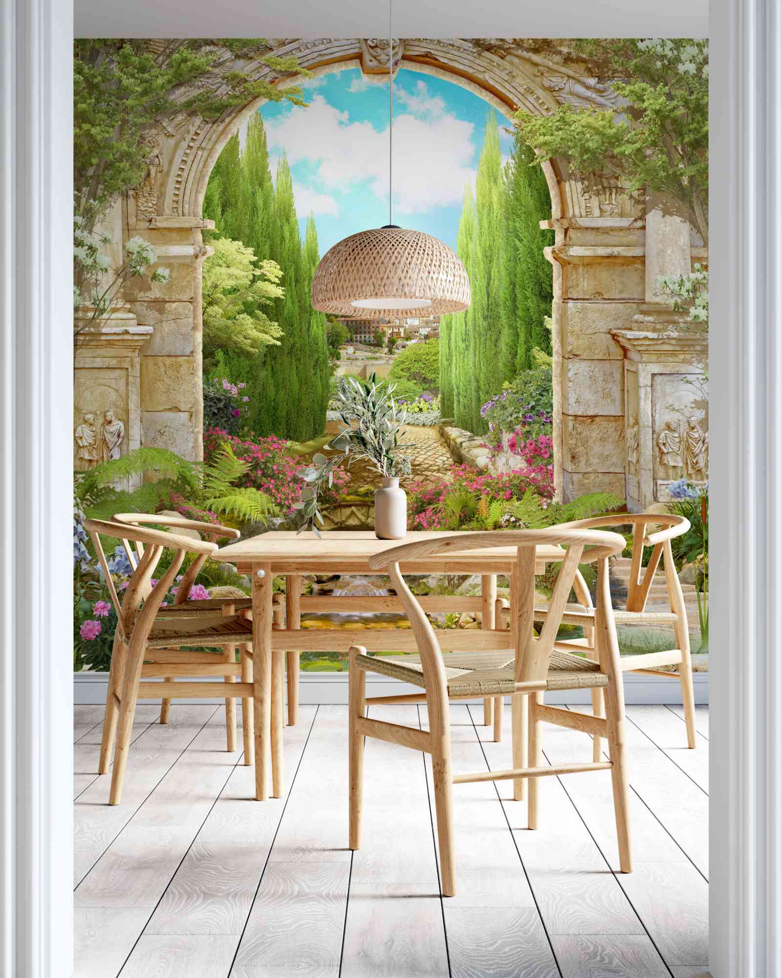 Fototapeta starý kamenný oblúk obklopený zeleňou