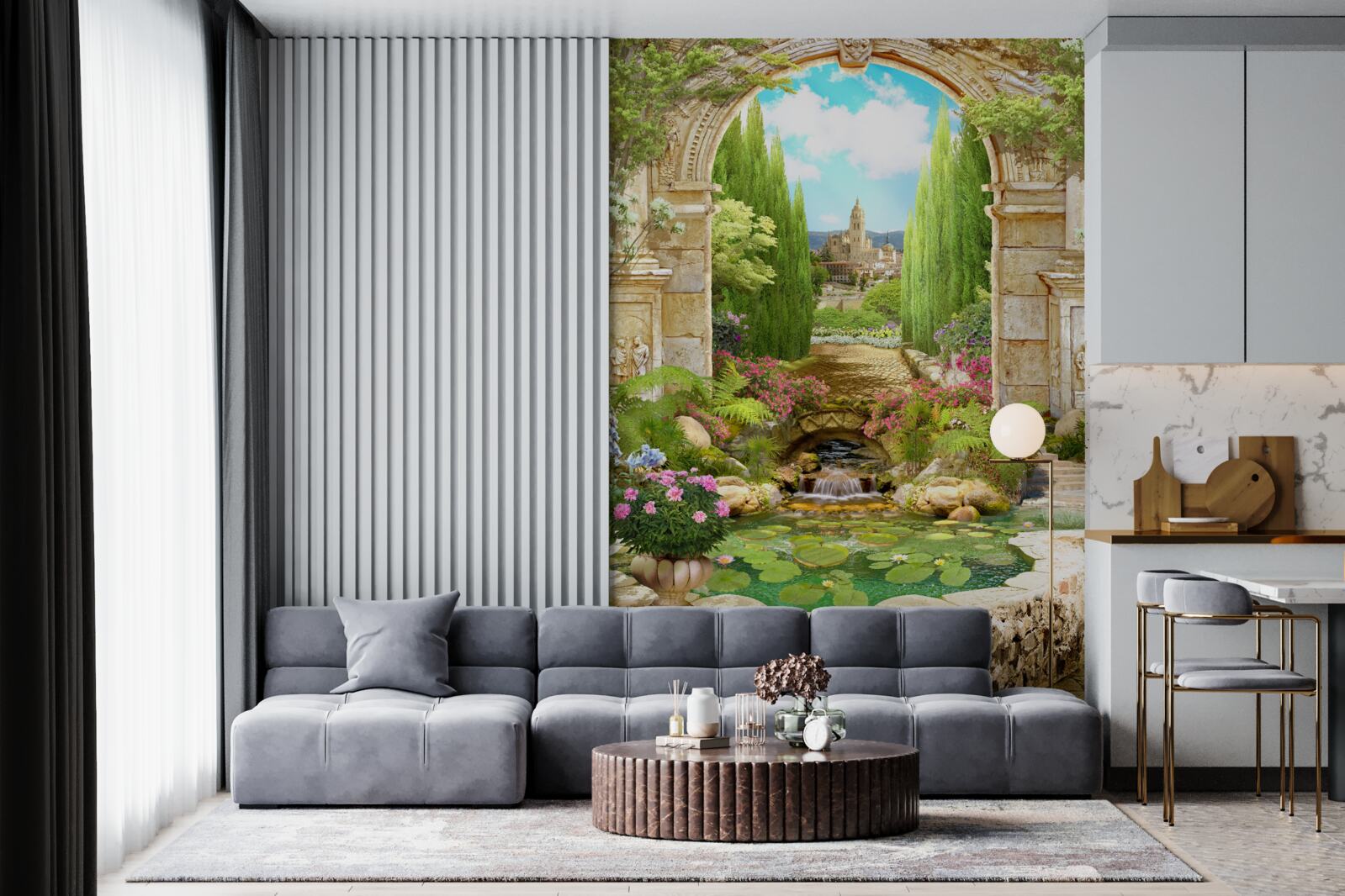 Fototapeta starý kamenný oblúk obklopený zeleňou