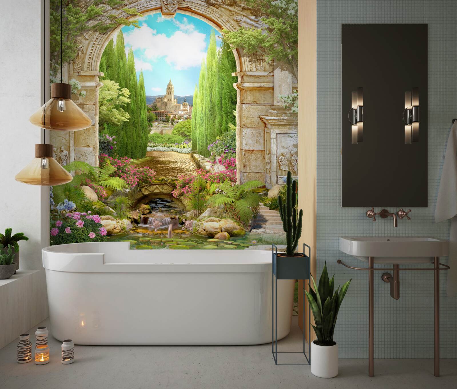 Fototapeta starý kamenný oblúk obklopený zeleňou