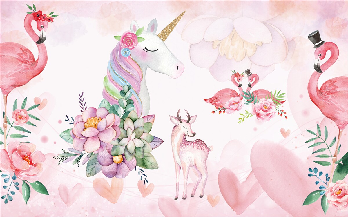 Fototapeta ružové zvieratká zdobené kvetmi