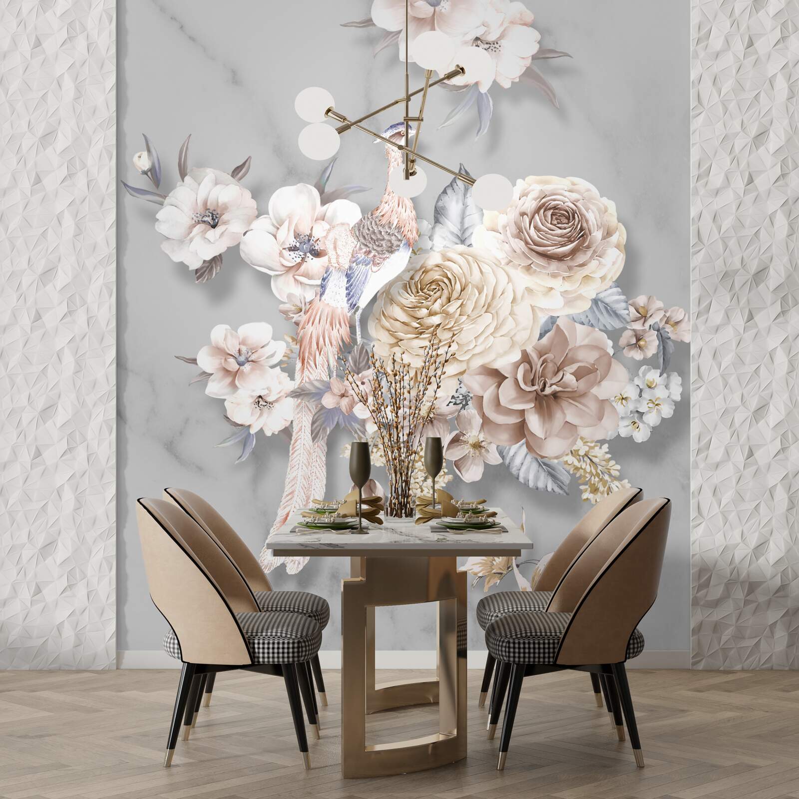 Fototapeta kvetinový aranžmán s pávom