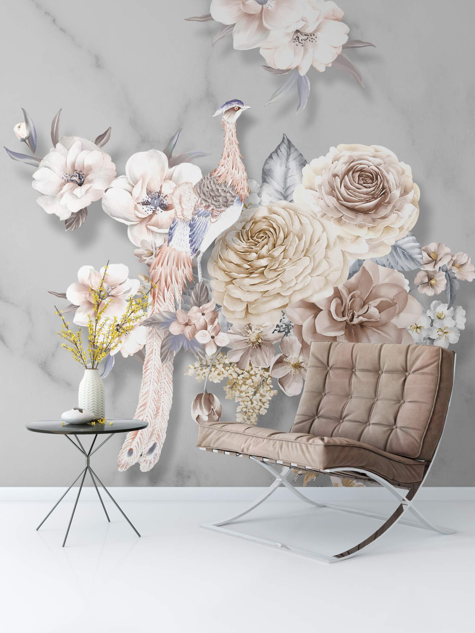 Fototapeta kvetinový aranžmán s pávom