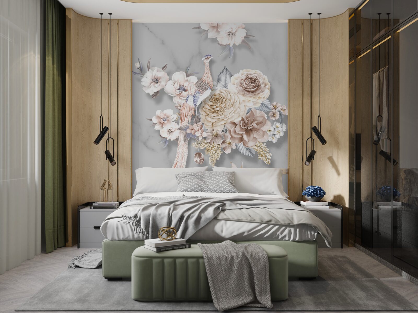 Fototapeta kvetinový aranžmán s pávom